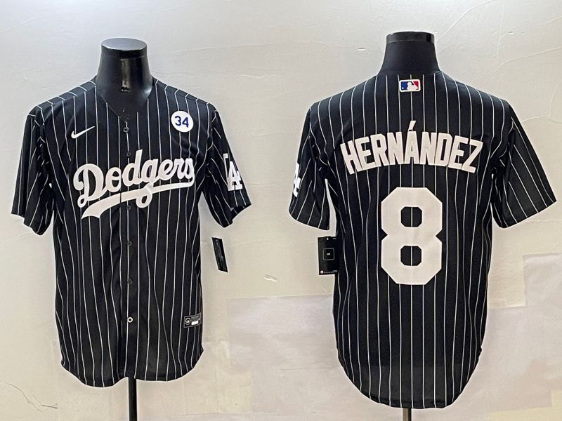 Men Los Angeles Dodgers #8 Hernandez Black Stripe Jointly Name 2025 Nike MLB Jersey style 6